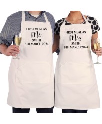Funny First Meal as Mr & Mrs Custom Wedding Date Name Marriage Celebration Personalised Printed Adult Unisex Wedding Apron